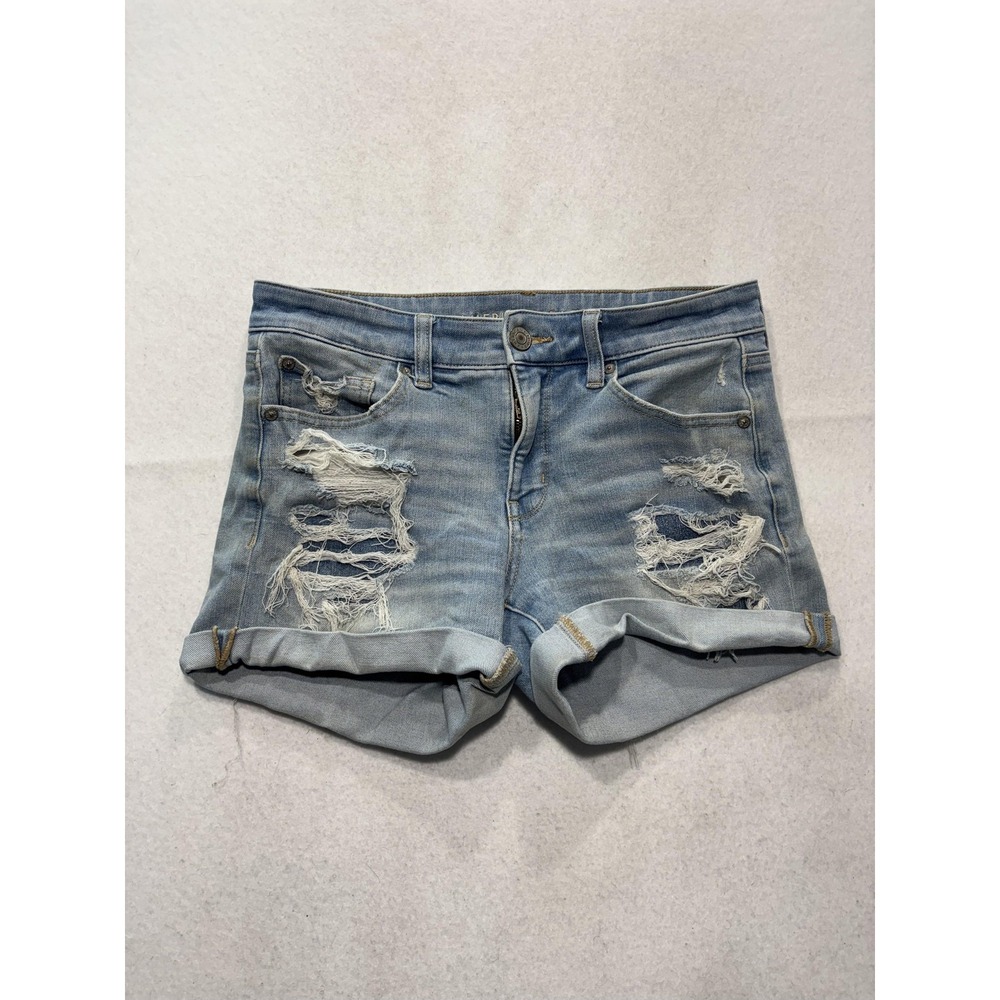 American Eagle Dream Short Womens 8 Blue Distressed Cut Off Denim MIDI